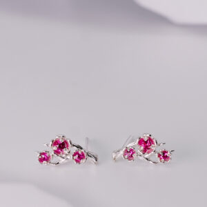 Kolczyki Sakura, srebro, szafiry rózowe